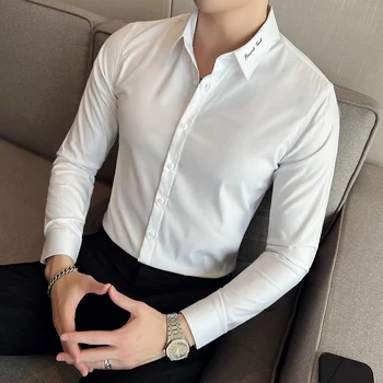 קל מהיר ייבוש חולצה רקומה עסקים חולצה רשמית ארוכת שרוולים קוריאני אופנה חולצה לנשימה חולצות חדשות Y46